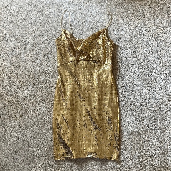 Sequin Halter Urban Outfitters Sequin Forever 21 Women's Gold Sequin Mini  Dress Size Small Spaghetti Straps